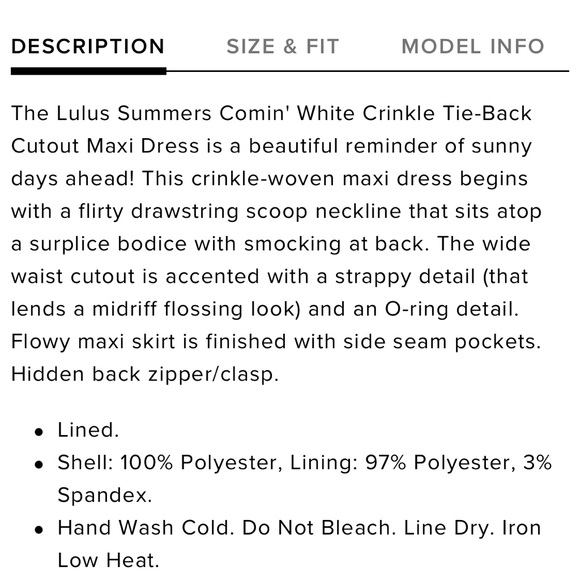 Summers Comin' White Tie-Back Cutout Maxi With Pockets - BRAND NEW - LULUS - S - Picture 8 of 8